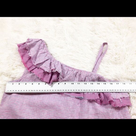 Anthro Holding Horses Linen One Shoulder Pink Gray Stripe Ruffle Tank Top XS - Picture 4 of 7